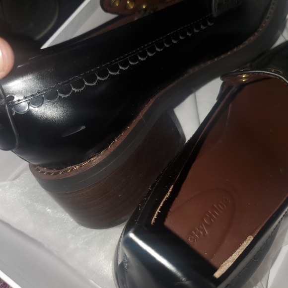 See by Chloe Leather Studded Stacked Heel Loafers RARE Black Colorway - Picture 9 of 12